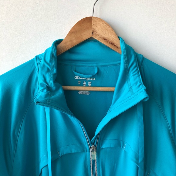 Champion Turquoise Blue Mock Neck Zip Up Sweater - Picture 2 of 6